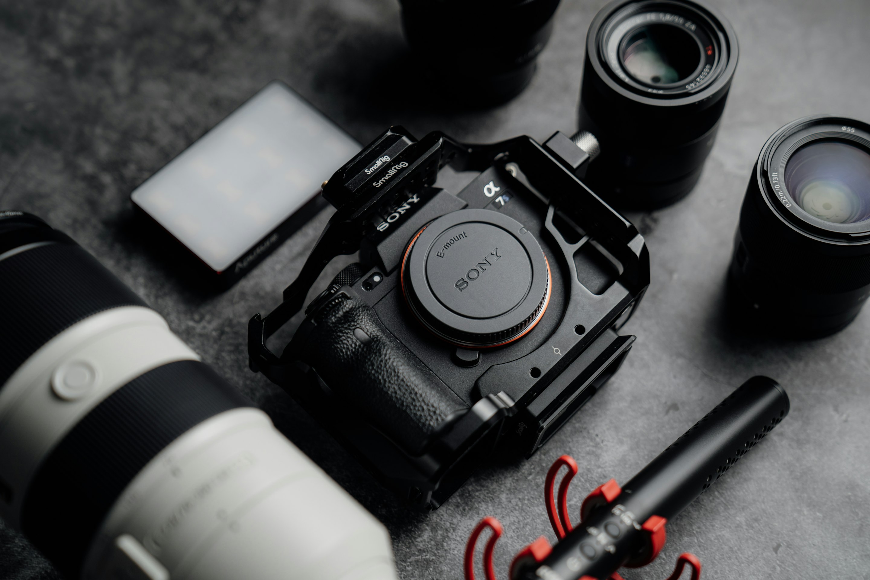 Camera equipment prepared for a content shoot